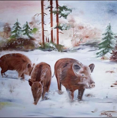 Wildschweine im Winter - Katharina Schmidtpeter